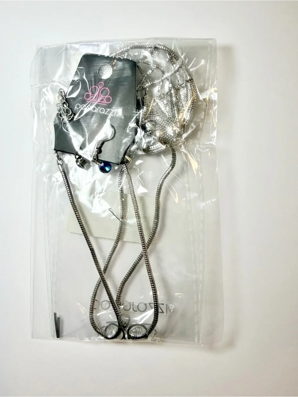 paparazzi Silver-Tone Necklace and Earring Set with Blue Crystal Accents